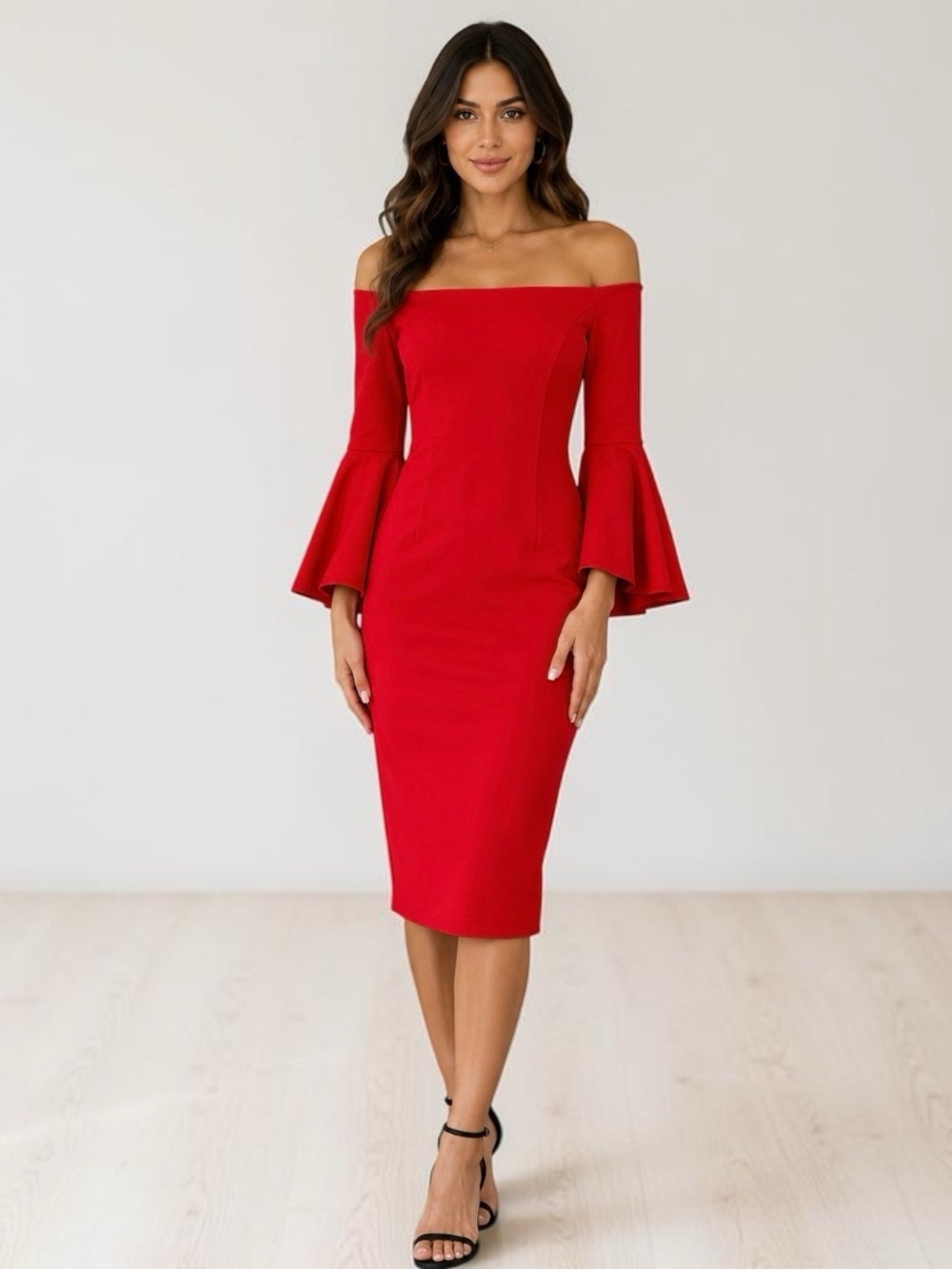 Premier Amour Red Off Shoulder Bell Sleeve Dress NWT Size 10